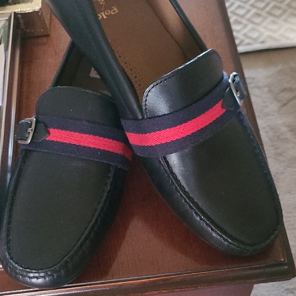 Polo Ralph Lauren Leather Riali Men's Black Loafers w/ Red and Blue Accents NWOT - Picture 7 of 8